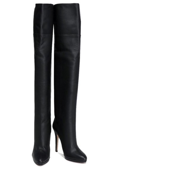 NIB JIMMY CHOO BLACK Leather OVER THE KNEE Thigh High Boots Booties 9 Stiletto - Picture 4 of 14